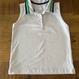 Classic Prep White Sleeveless Polo with Green and Blue Accents